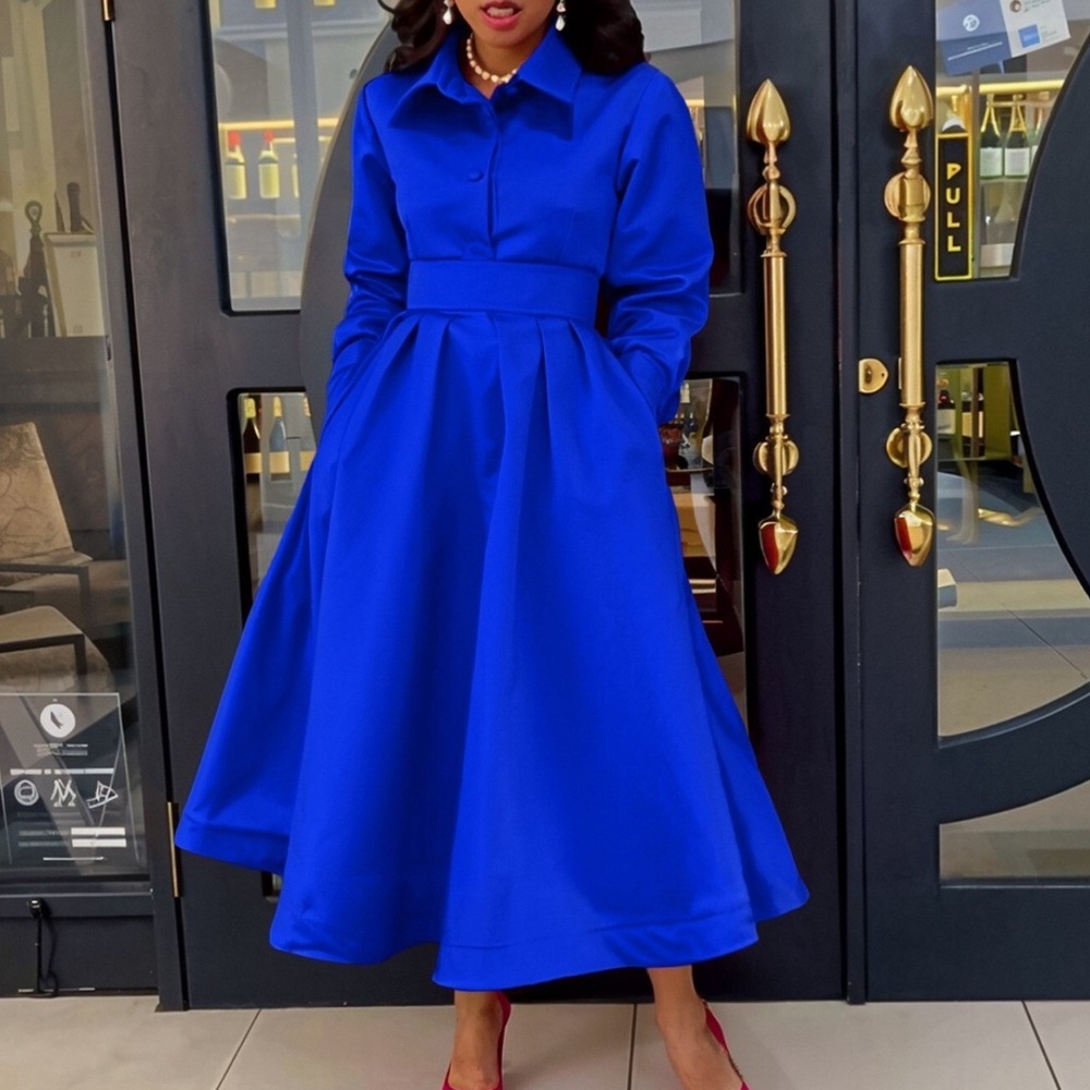 XPlusWear Chic Royal Blue Long Sleeve Dress NWT